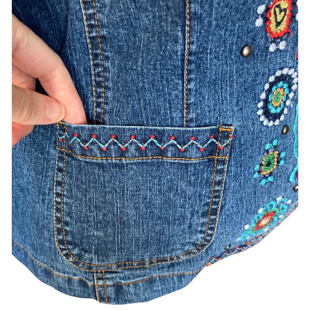 Ruby Rd. Blue Embroidered Denim Jacket - Picture 7 of 11